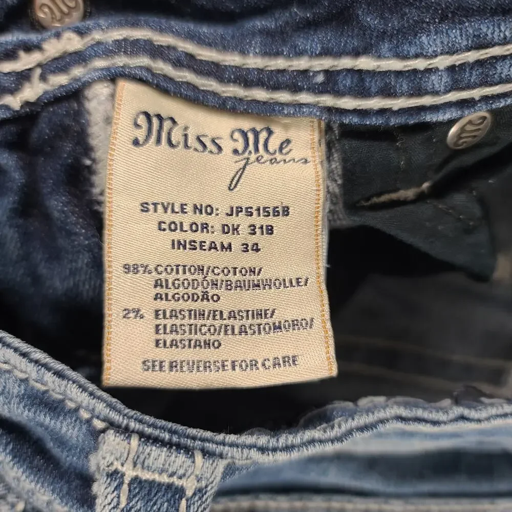 Miss Me Boot Cut Lightly Distressed Jeans Bling Fleur De Lis Pockets 25 x 27